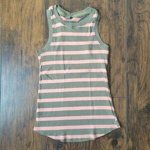 Eddie Bauer Salmon Pink & Army Green Striped Tank Top Racerback size small